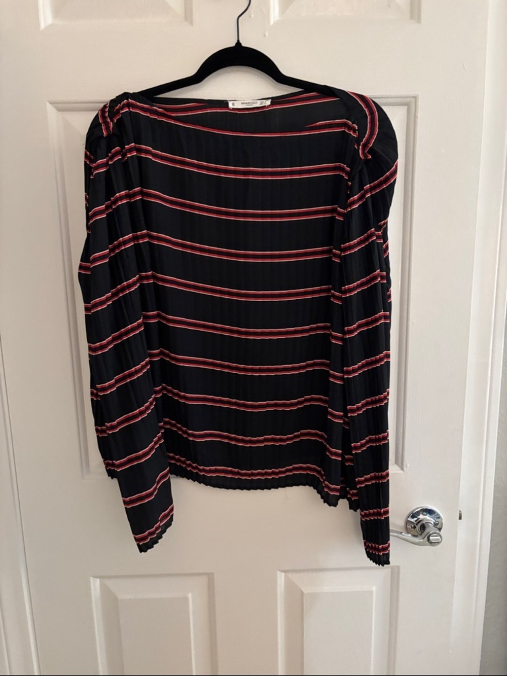 Mango Black Top with Red and White Stripes